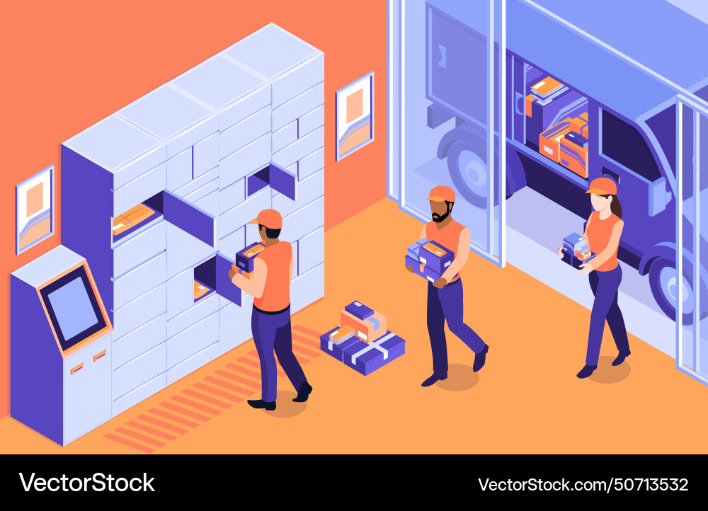 Parcel locker loading composition Vector Image