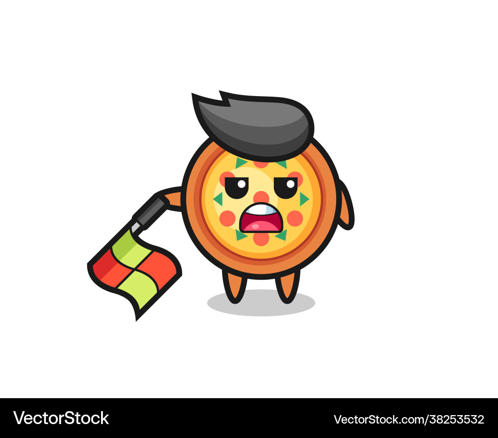 Pizza character as line judge hold flag down Vector Image