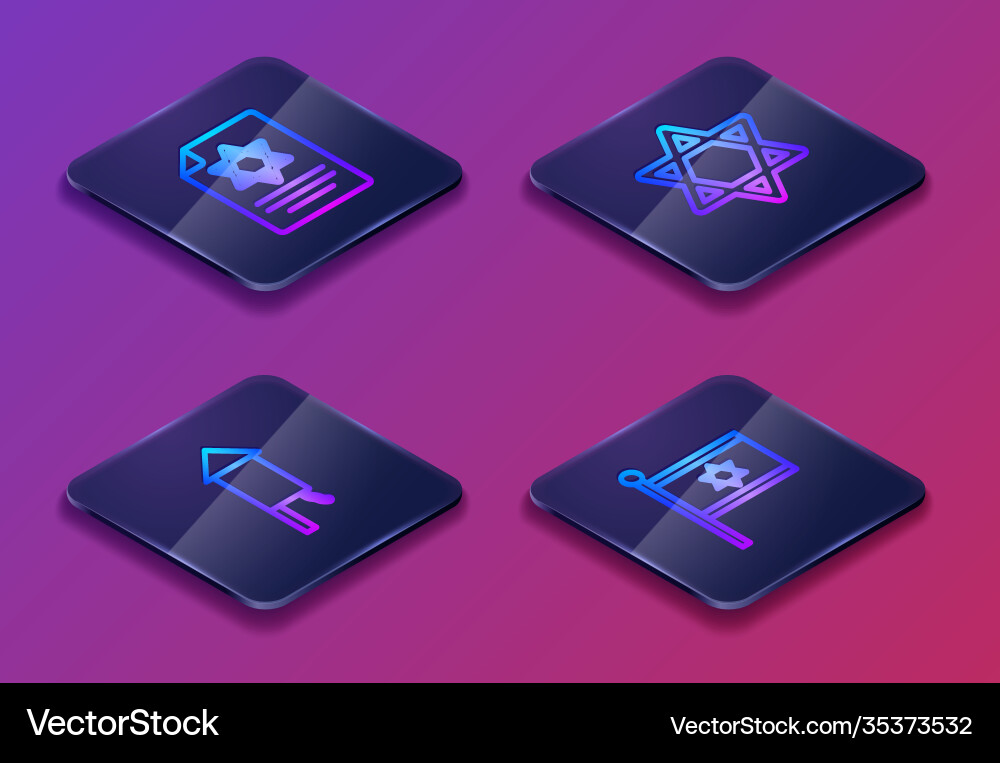 Set isometric line torah scroll firework rocket vector image