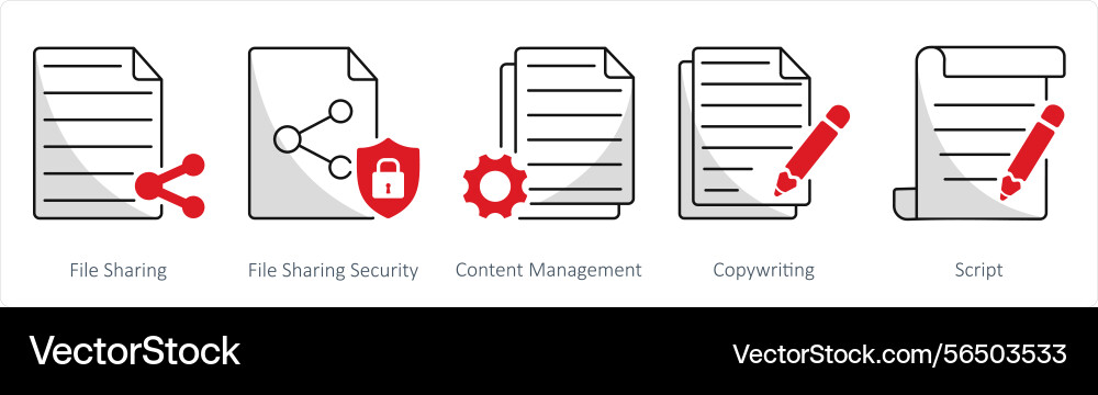 A set of 5 web design icons as file sharing vector image