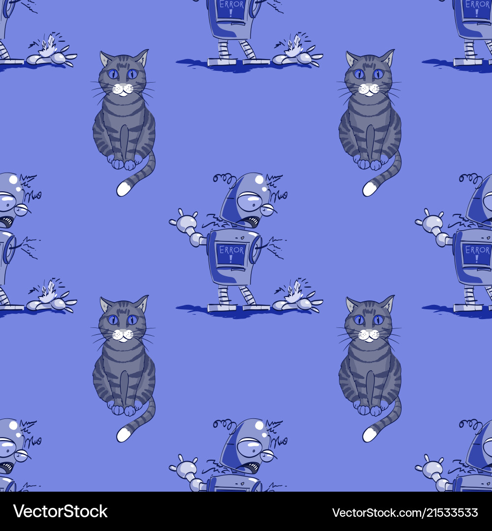 Cat and broken robot seamless pattern Vector Image