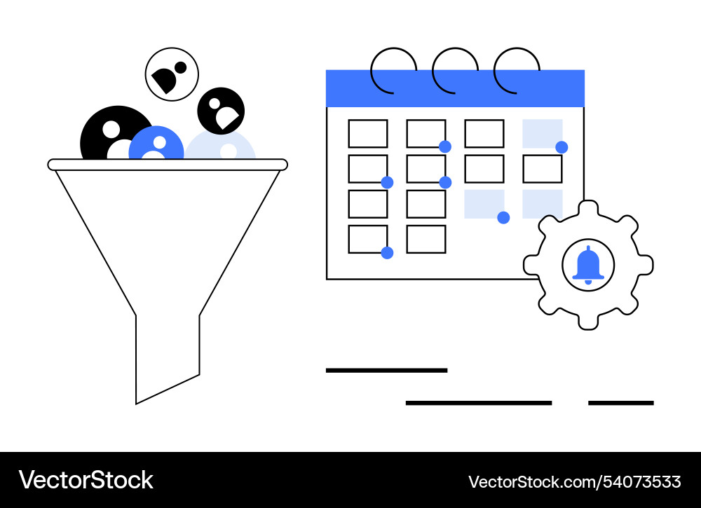 Funnel filtering users with calendar Funnel filtering users with calendar vector image