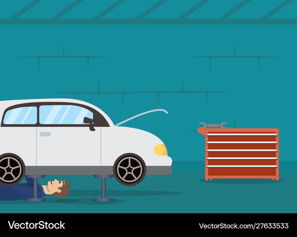 Man mechanic working in car character Vector Image