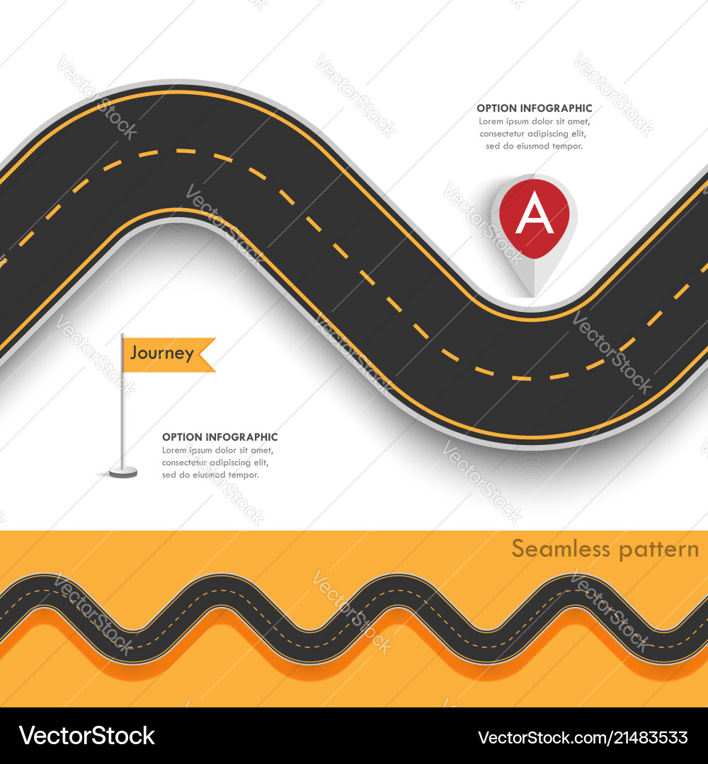 Road trip and journey route with pin pointer Road trip and journey route with pin pointer vector image