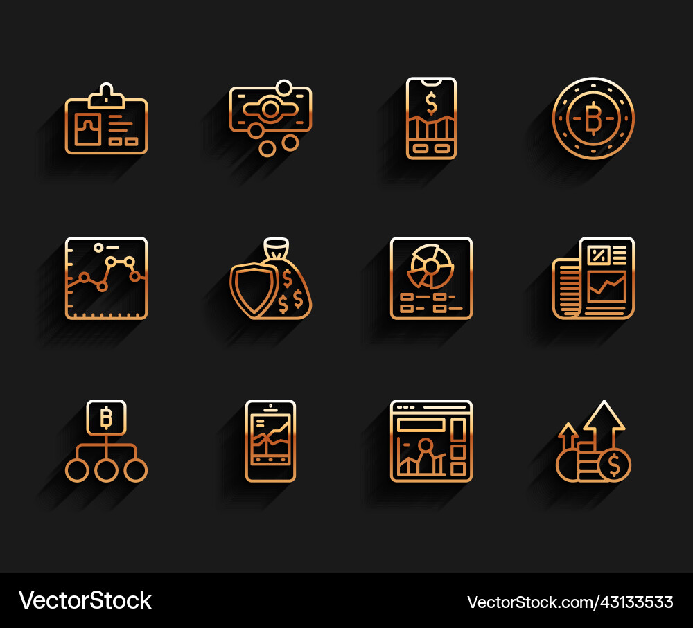 Set line blockchain technology bitcoin Set line blockchain technology bitcoin vector image