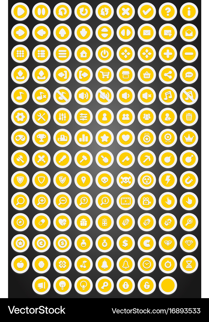 Set of flat round game buttons in cartoon style vector image
