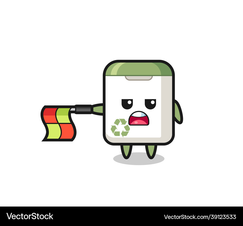 Trash can character as line judge hold the flag Trash can character as line judge hold the flag Vector Image