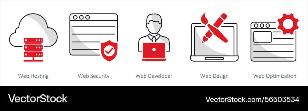 A set of 5 web design icons as hosting Vector Image