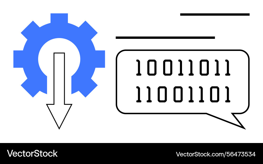 Binary code in speech bubble emerging from gear Binary code in speech bubble emerging from gear vector image