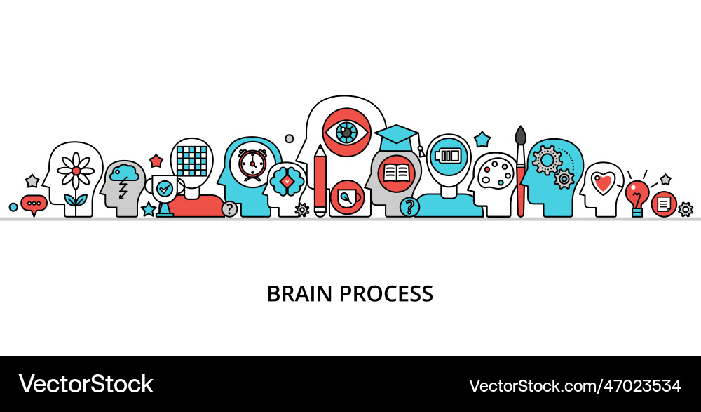 Concept of brain process flat editable line design Vector Image