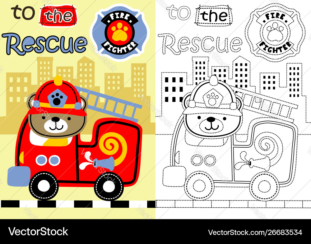 Fire Rescue Coloring Book Page Vector Image