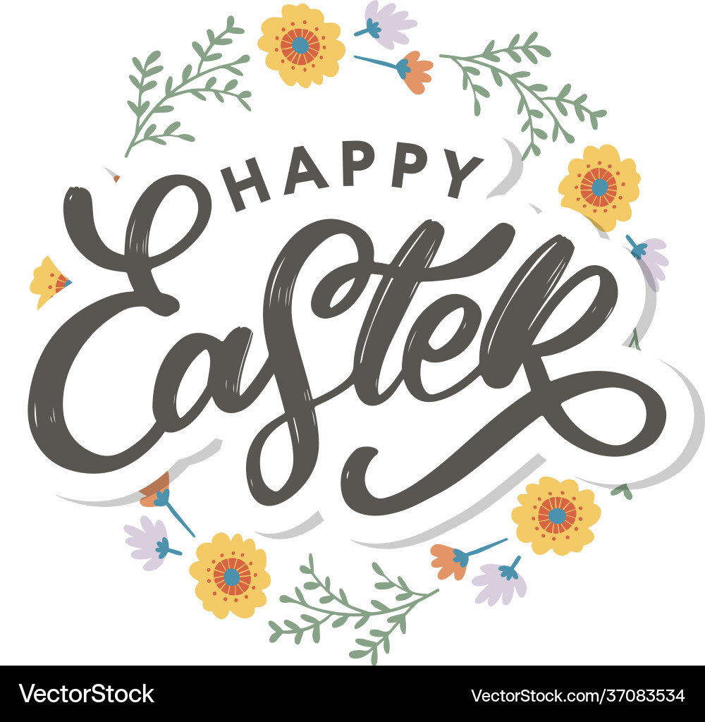 Happy easter day background with frame flowers Happy easter day background with frame flowers vector image