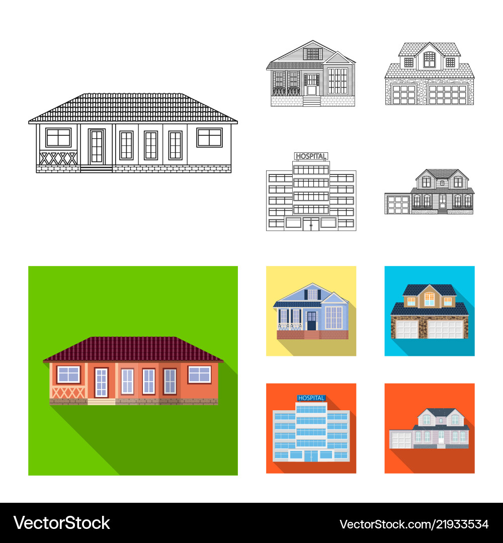 Isolated object of building and front sign set Vector Image