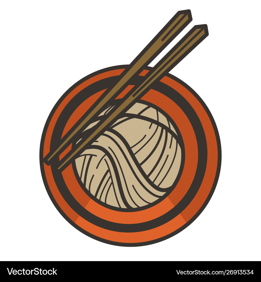 Noddles in bowl with chopsticks chinese cuisine Noddles in bowl with chopsticks chinese cuisine vector image