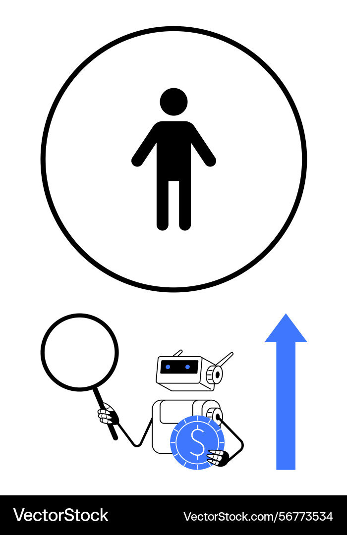 Person in focus with robot analyzing data vector image