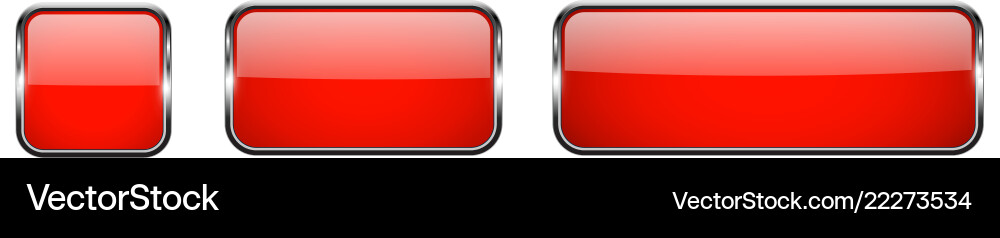 Red glass buttons with chrome frame 3d square Vector Image