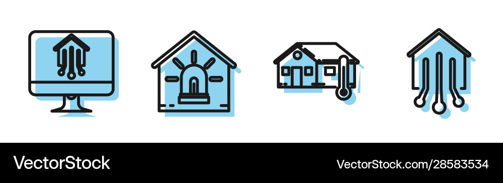 Set line house temperature computer monitor Set line house temperature computer monitor Vector Image