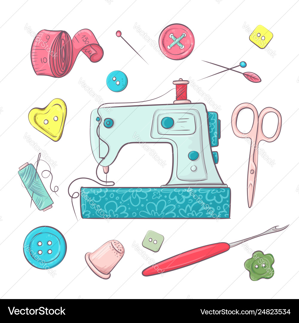 Sewing Machine Accessories Set vector image
