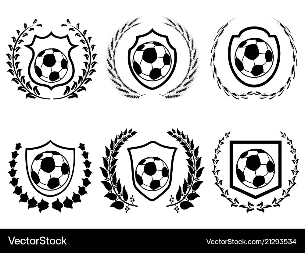 Soccer shield with laurel wreath icons set Soccer shield with laurel wreath icons set vector image