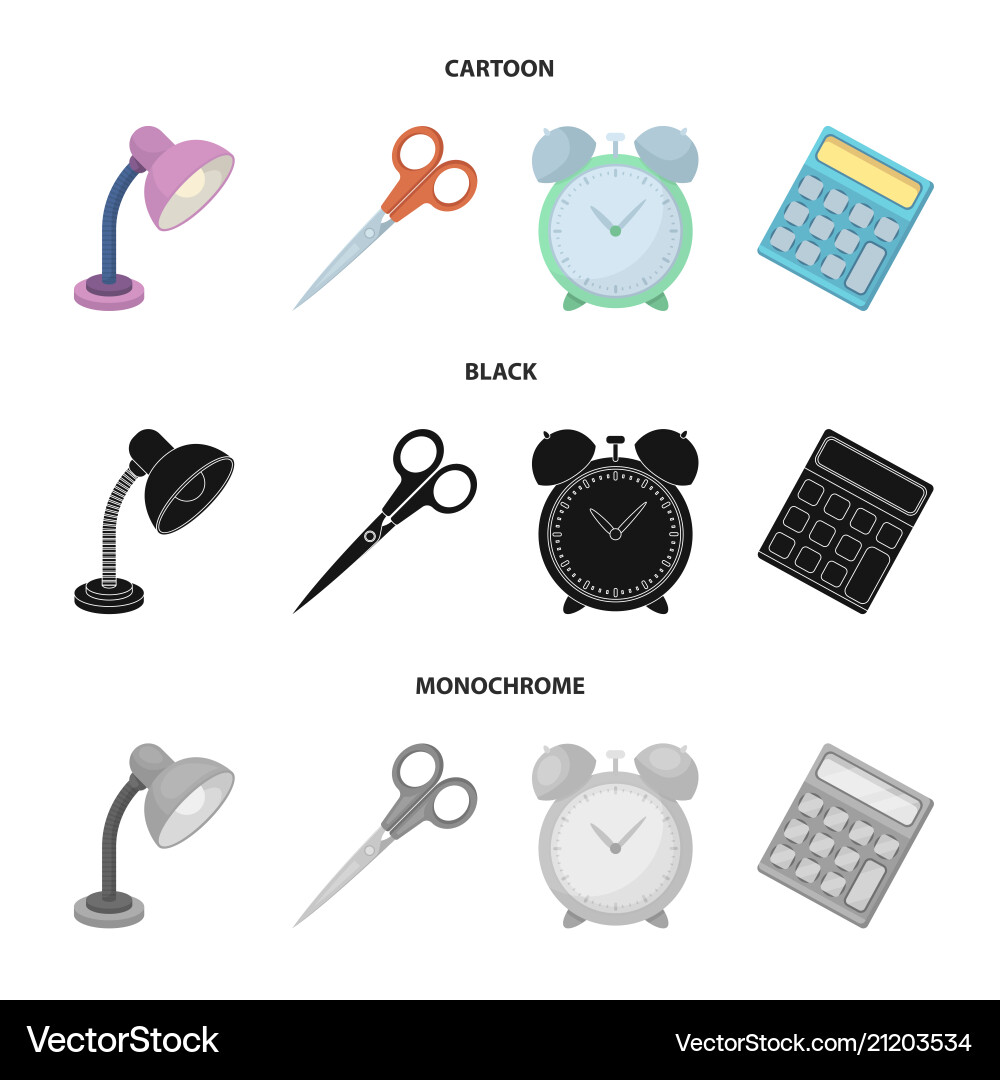 Table lamp scissors alarm clock calculator vector image