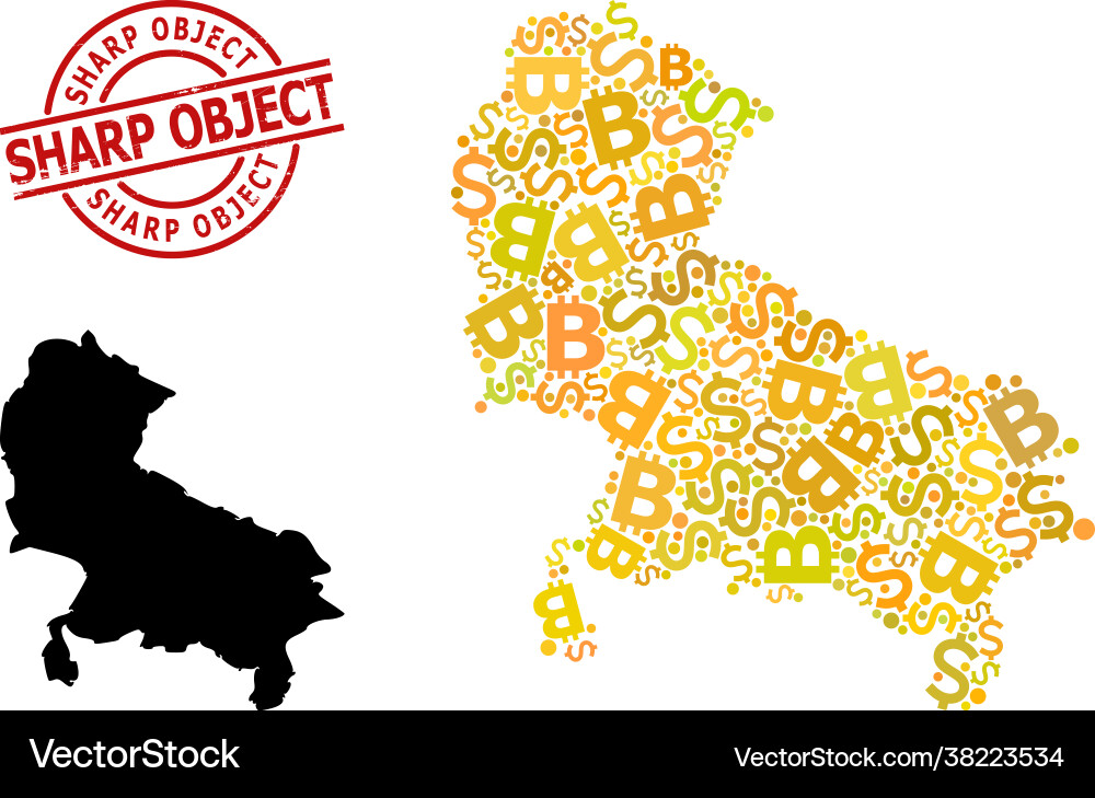 Textured sharp object badge with money and btc Textured sharp object badge with money and btc Vector Image