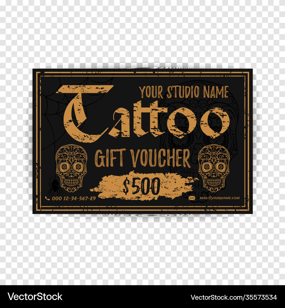 Vintage tattoo gift voucher template for your Vintage tattoo gift voucher template for your vector image