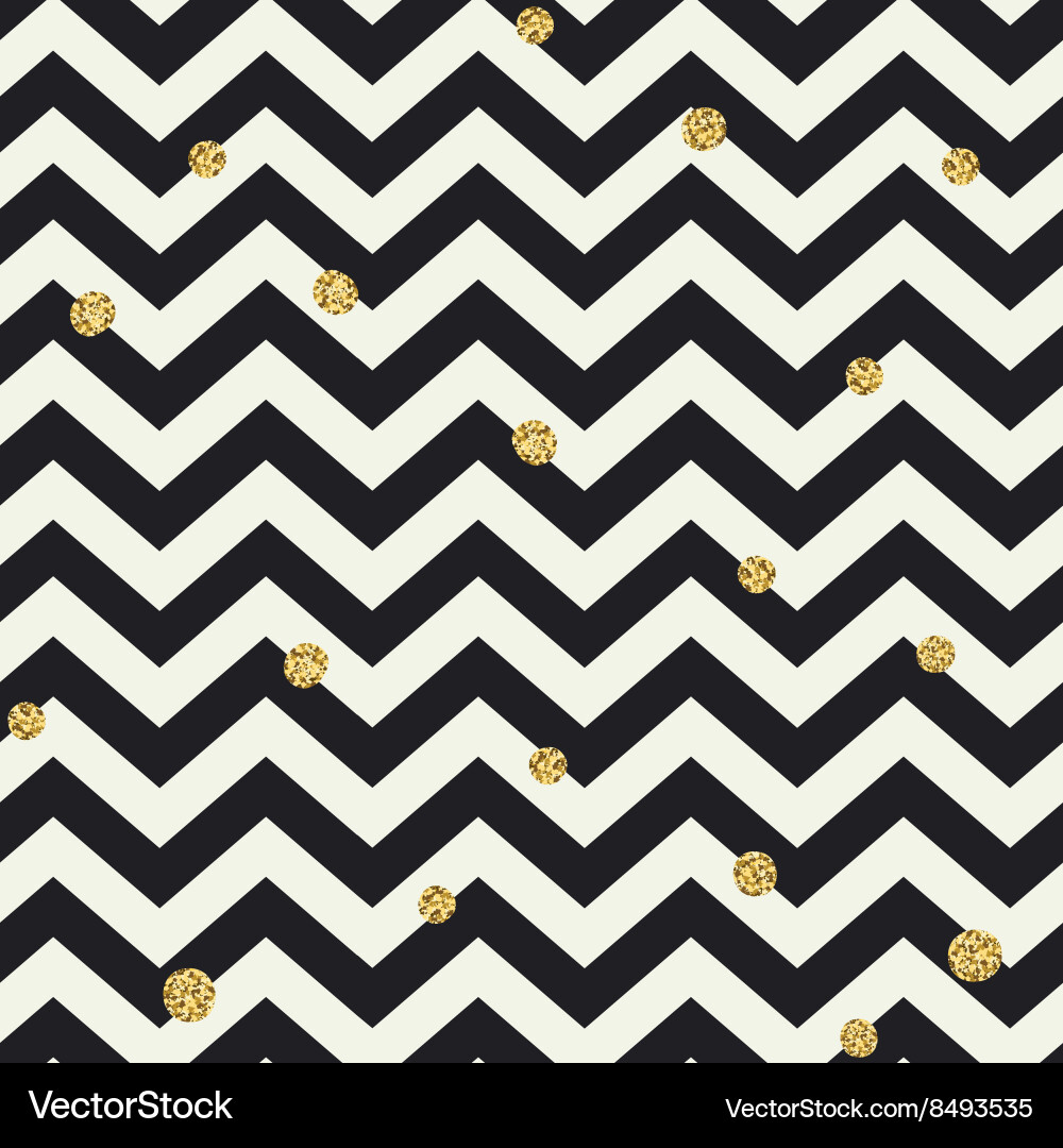 Black Zigzag Chevron Pattern with Golden Dots vector image