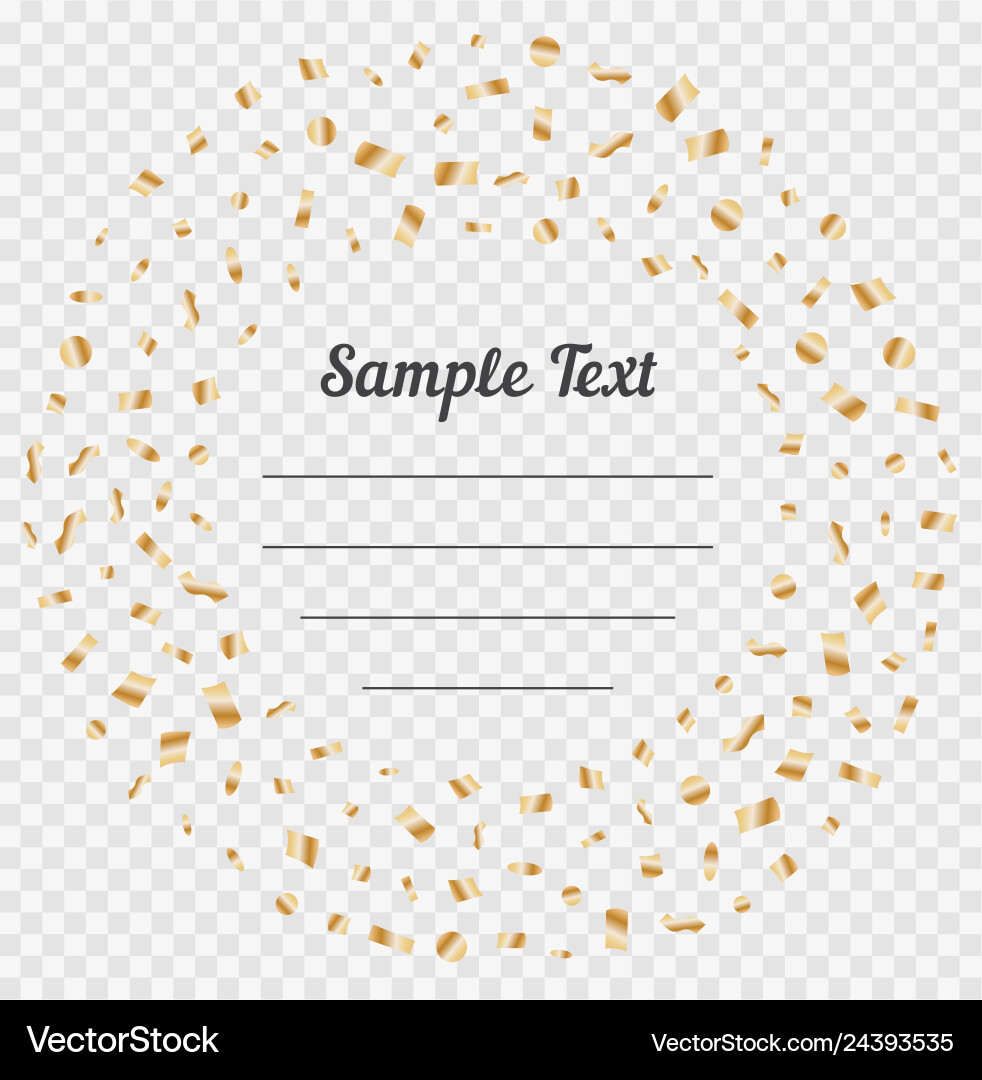 Confetti golden and tiny with sample text falling Confetti golden and tiny with sample text falling Vector Image