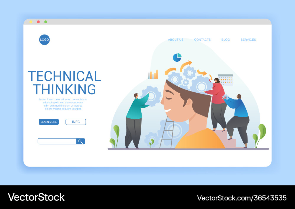 Design for a technical thinking landing page Design for a technical thinking landing page vector image