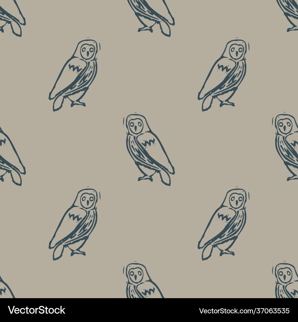 Handmade carved block print owl seamless pattern Handmade carved block print owl seamless pattern vector image