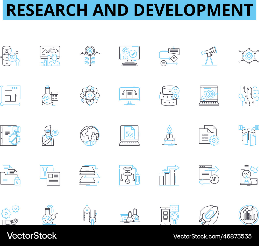 Research and development linear icons set Research and development linear icons set vector image