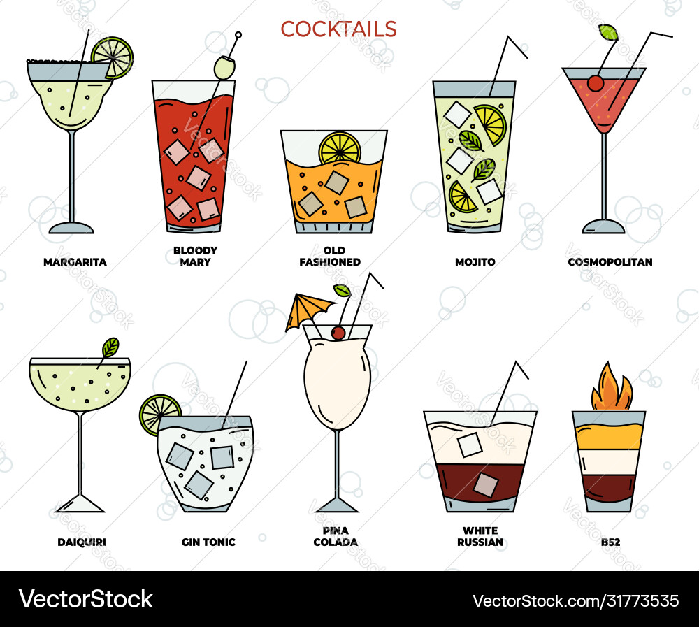 Set verschiedene Arten Alkohol Cocktails Set verschiedene Arten Alkohol Cocktails vektorbild