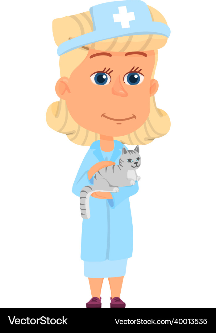 Tierarzt süße Cartoon Mädchen mit Katze Tierarzt Tierarzt süße Cartoon Mädchen mit Katze Tierarzt vektorbild