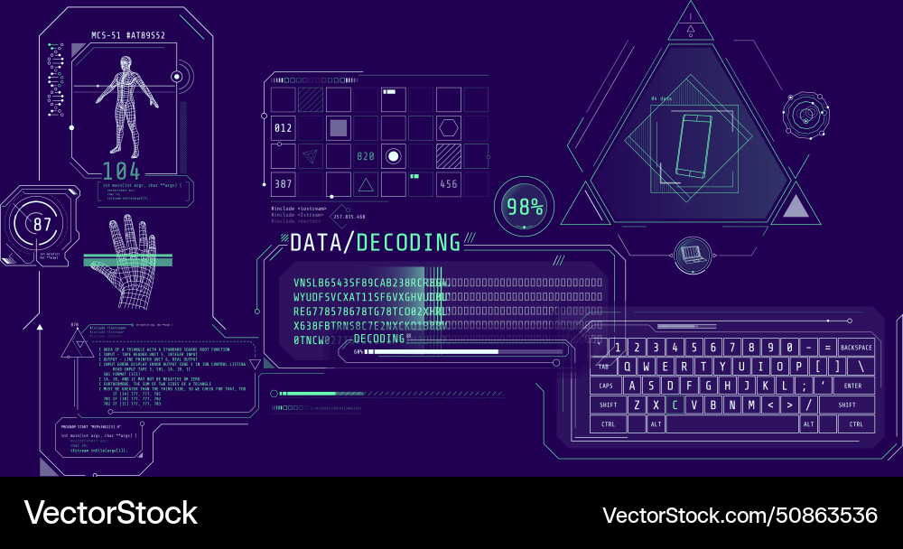 Futuristic hud interface for entering and decoding vector image