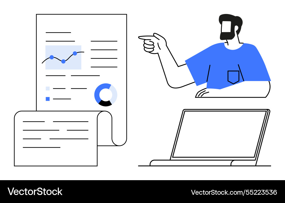 Man analyzing charts and graphs on paper vector image
