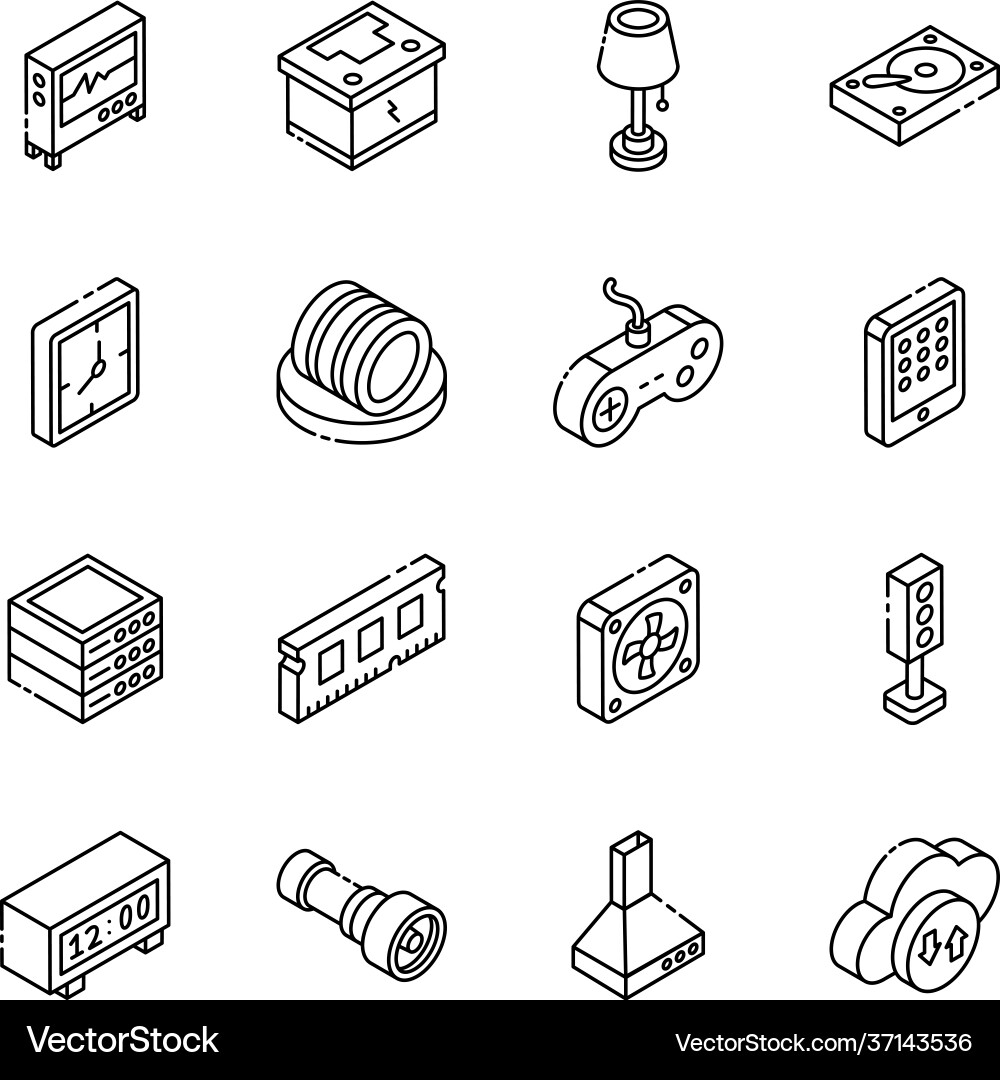 Multimedia and electronics component linear isomet Vector Image