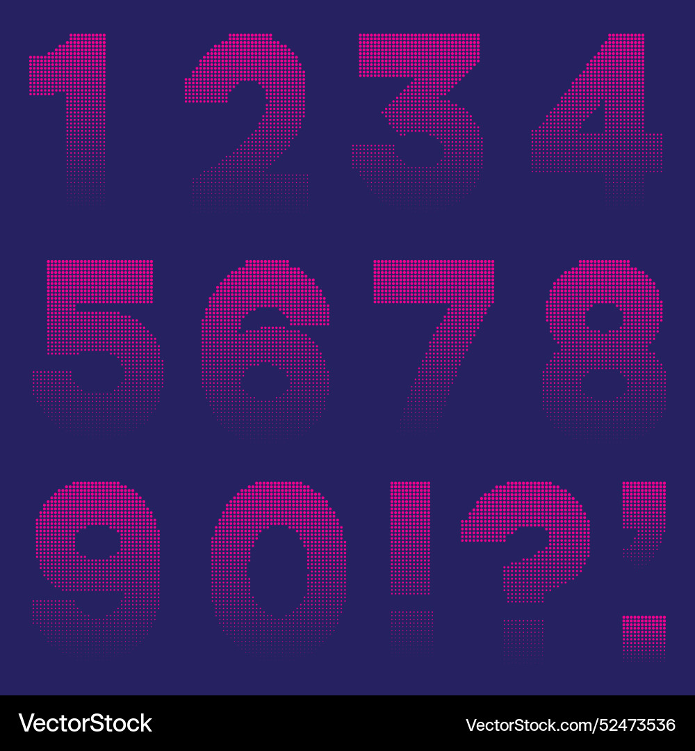 Numbers and mark with circular halftone dot textur Numbers and mark with circular halftone dot textur vector image