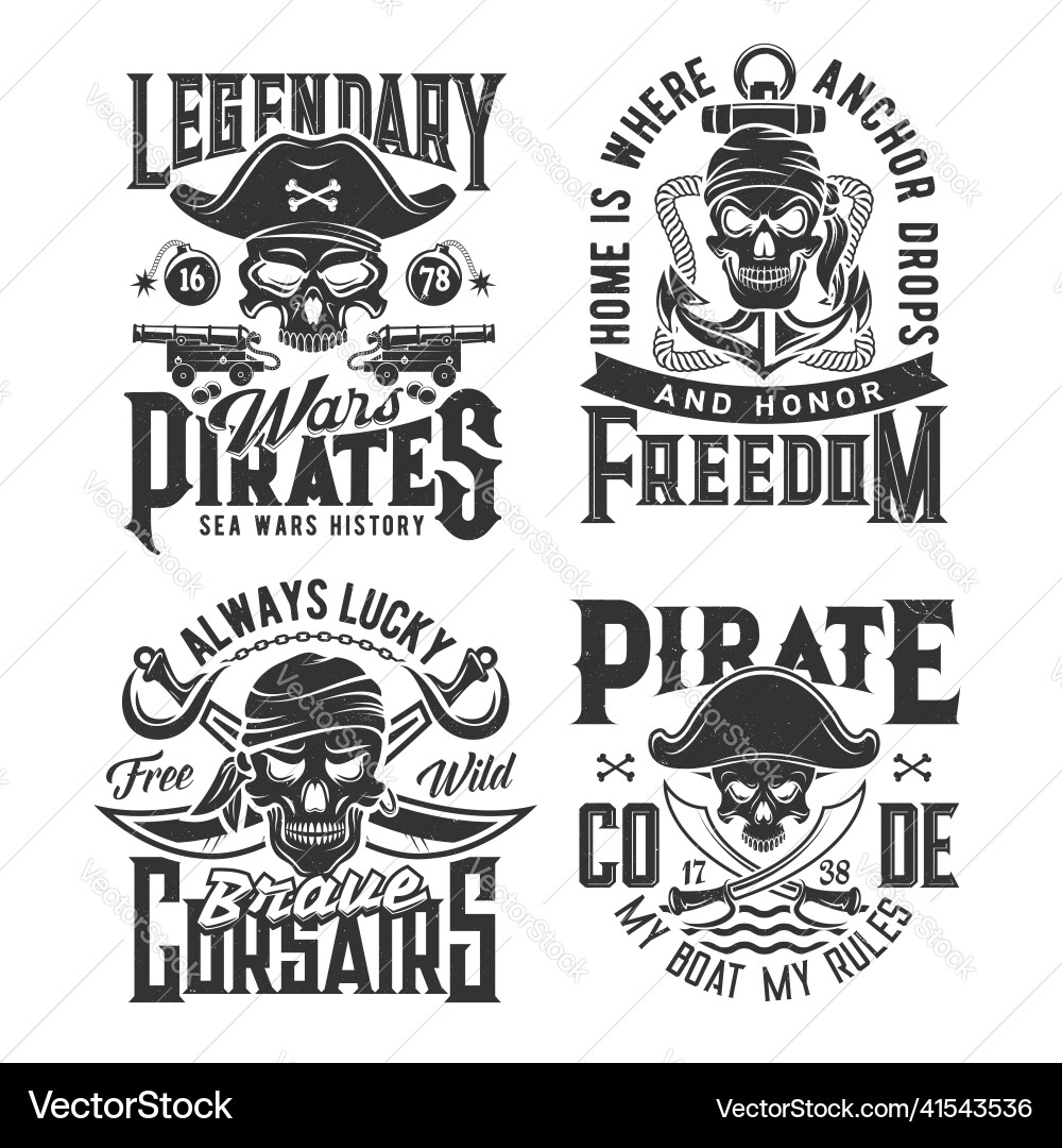 Pirate or corsairs skulls grunge prints templates Pirate or corsairs skulls grunge prints templates vector image