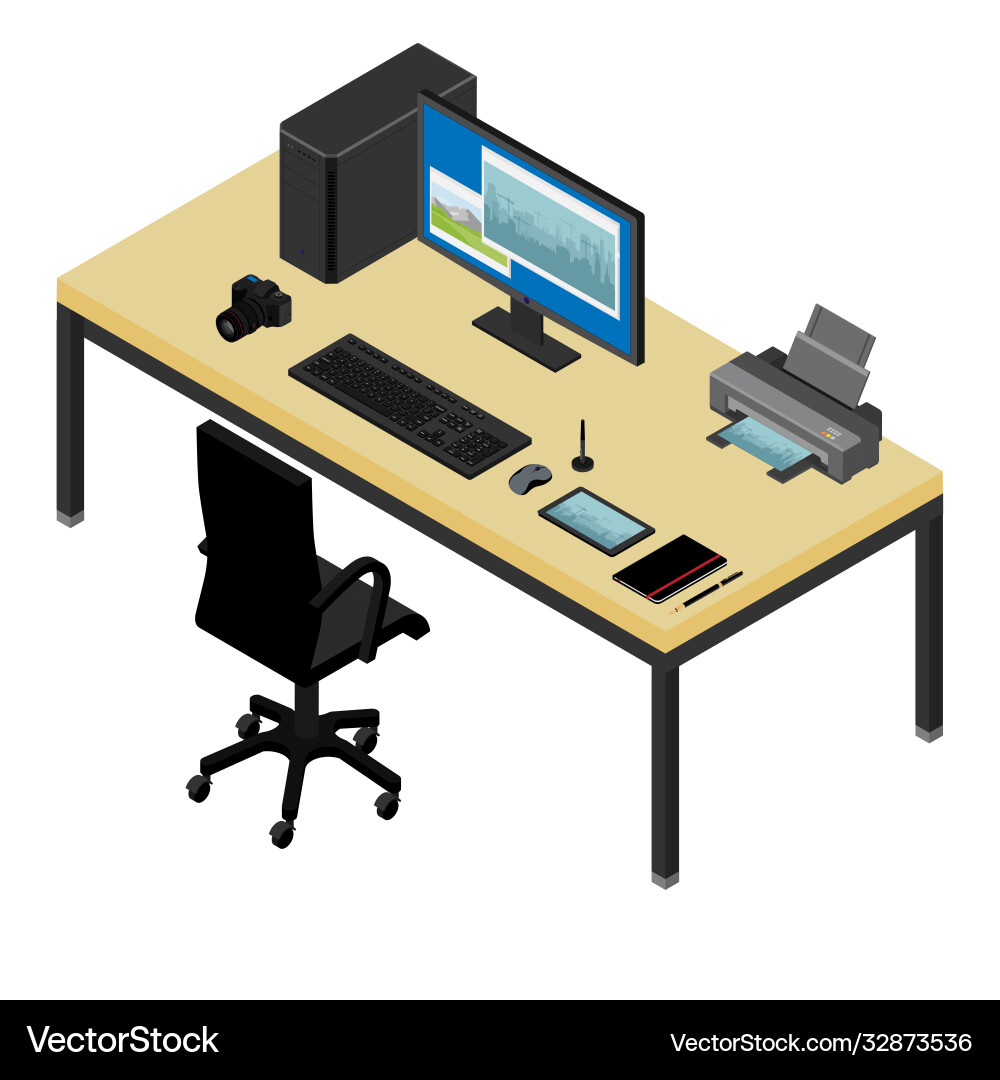 Programmer freelancer working place desk Programmer freelancer working place desk vector image