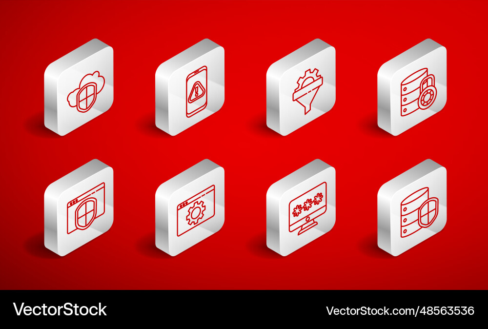 Set line server with shield mobile exclamation Set line server with shield mobile exclamation vector image