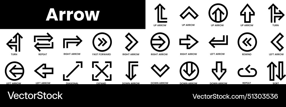 Set of outline arrow icons minimalist thin linear Set of outline arrow icons minimalist thin linear vector image