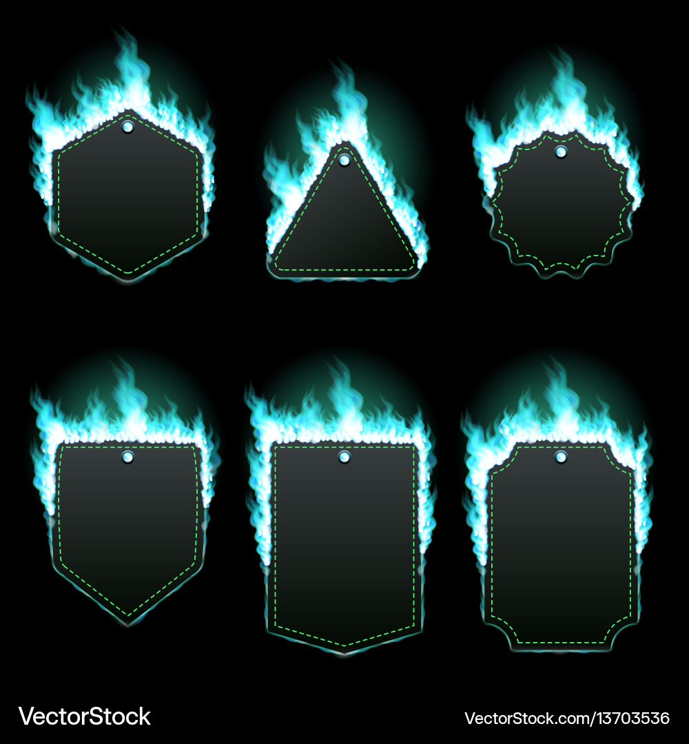 Set of six frames surrounded with azure flame Set of six frames surrounded with azure flame vector image