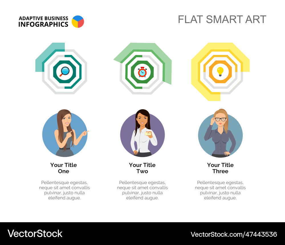 Three tasks workflow slide template Three tasks workflow slide template vector image