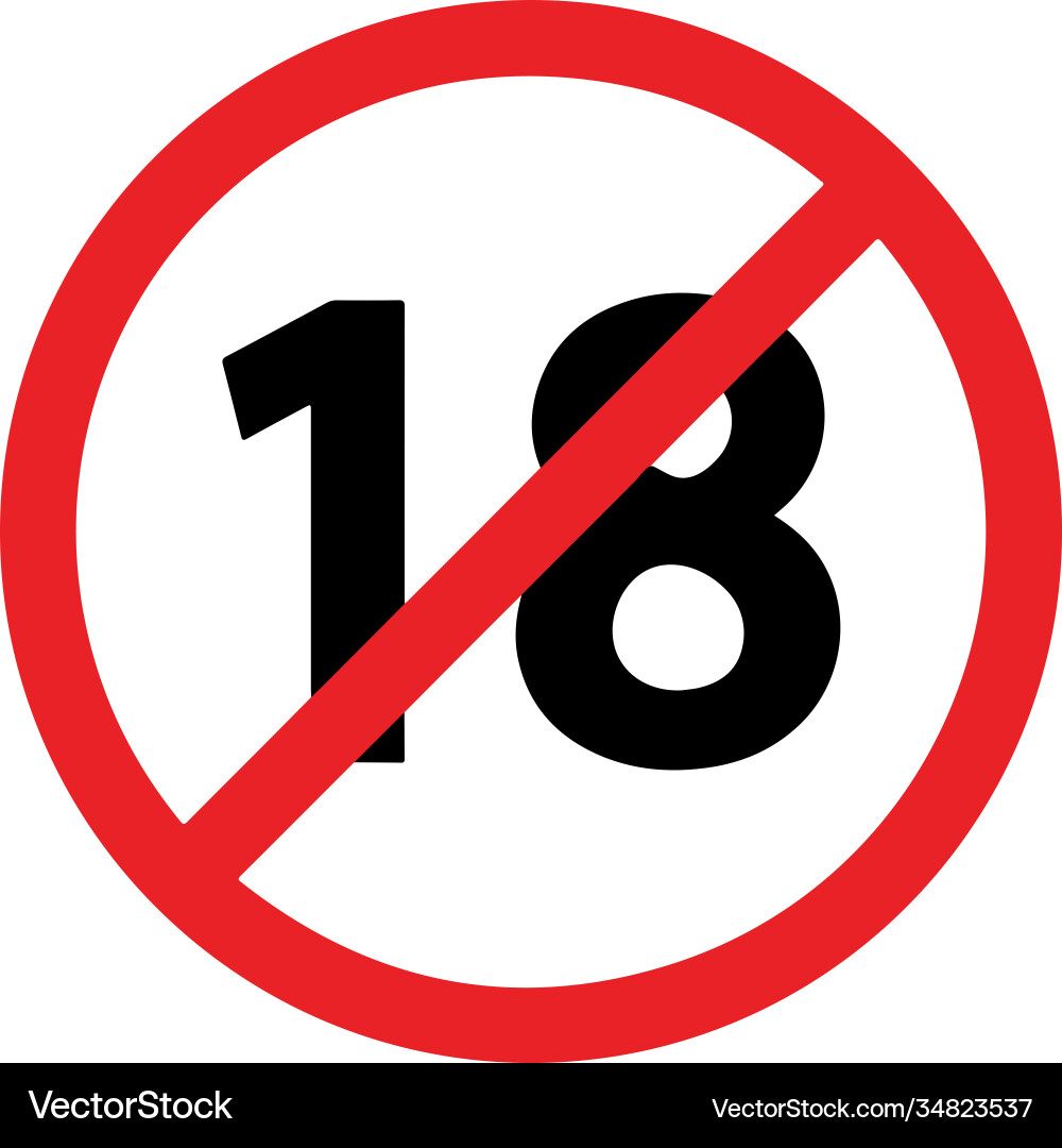 18 plus restriction icon in red circle 18 plus restriction icon in red circle vector image