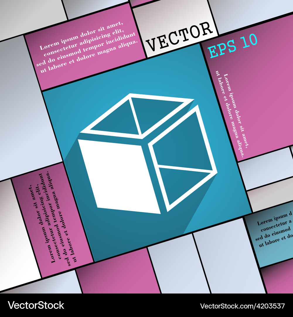 3d cube icon symbol flat modern web design Vector Image