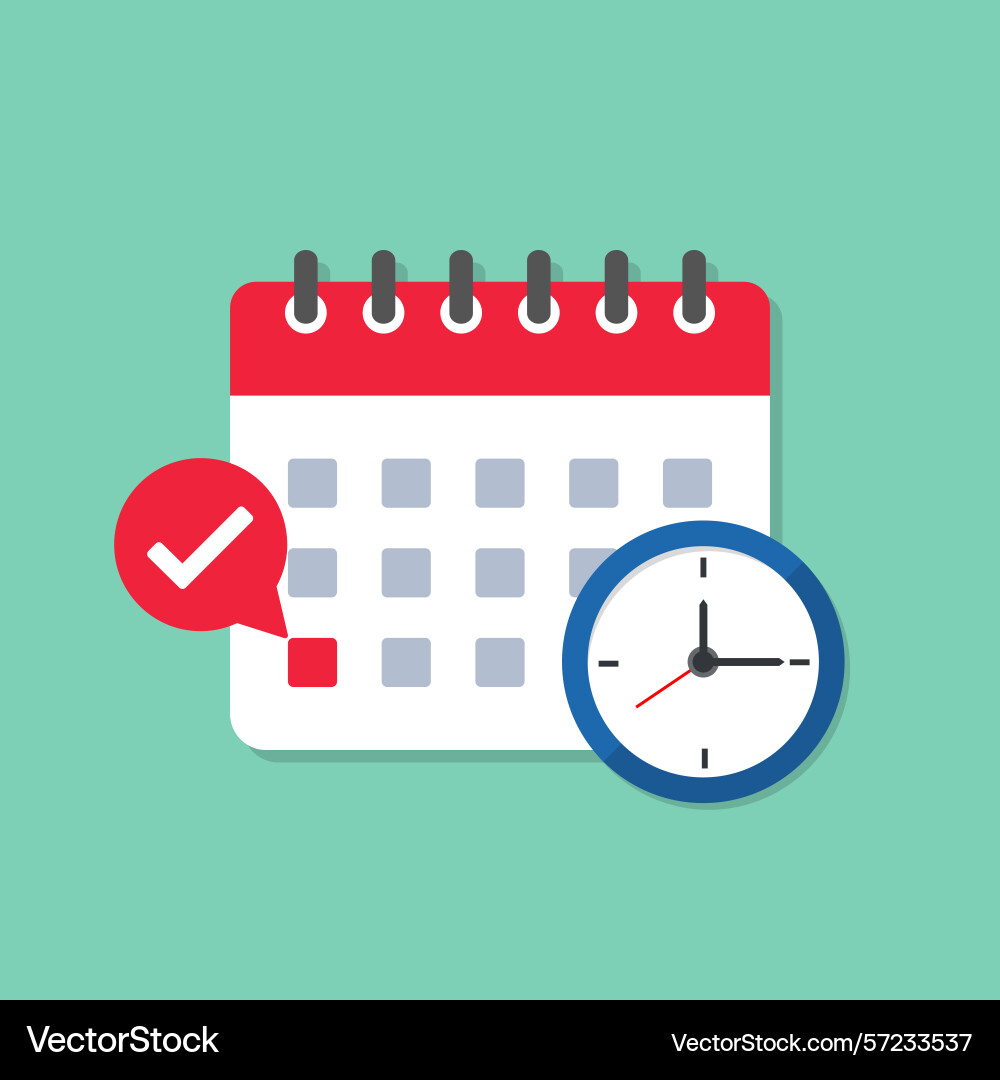 Calendar with clock and check mark flat Vector Image