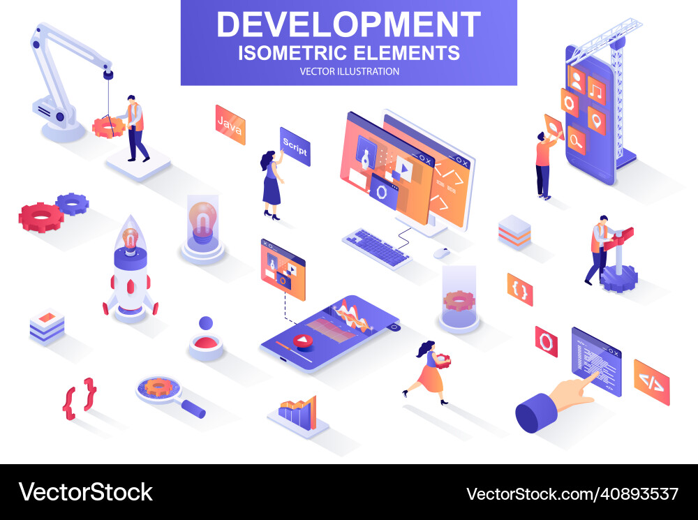 Development company bundle of isometric elements Development company bundle of isometric elements vector image