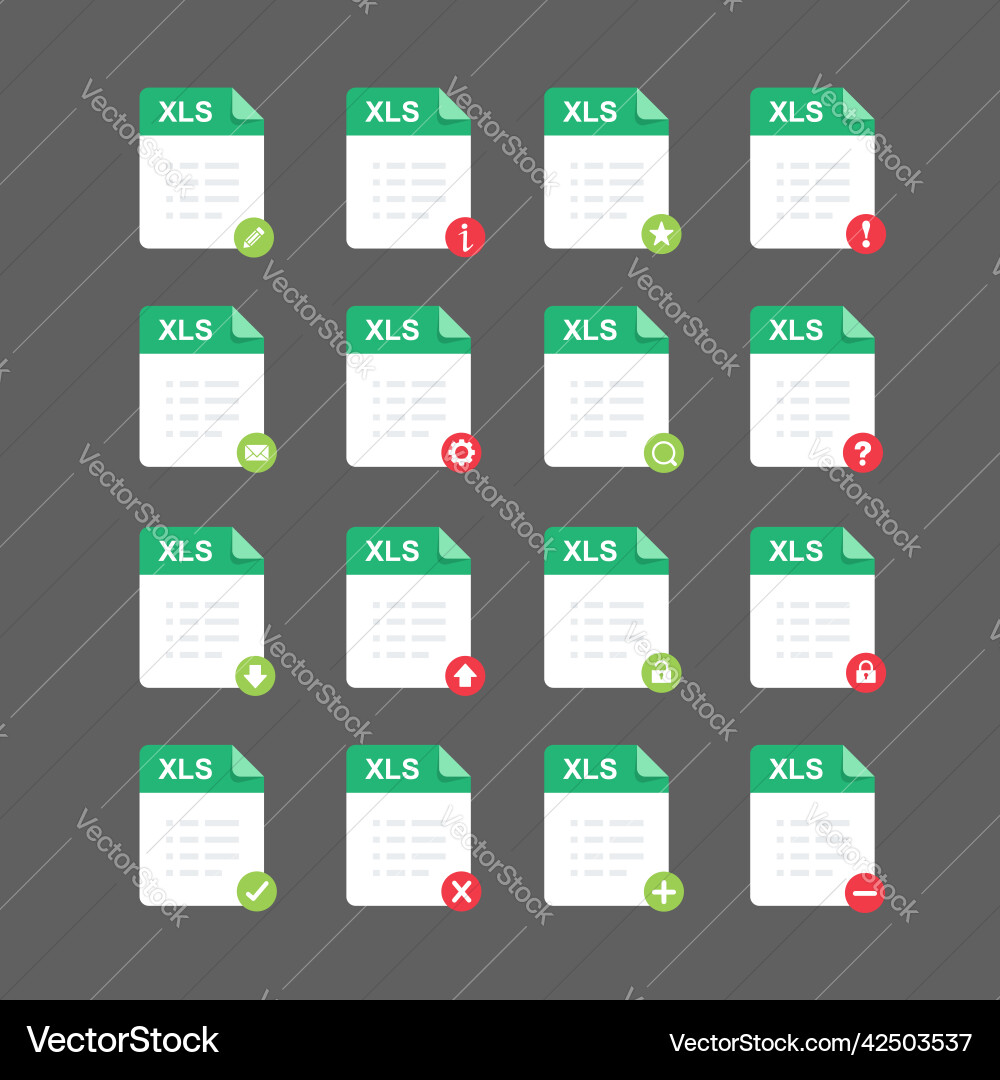 Flat design with xls files icon set symbol vector image