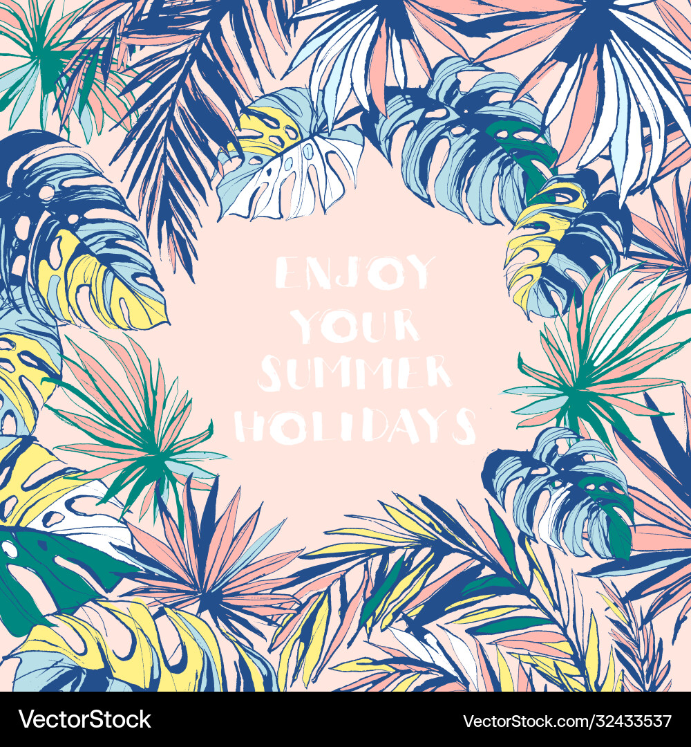 Frame pattern ink hand drawn tropical palm Frame pattern ink hand drawn tropical palm Vector Image