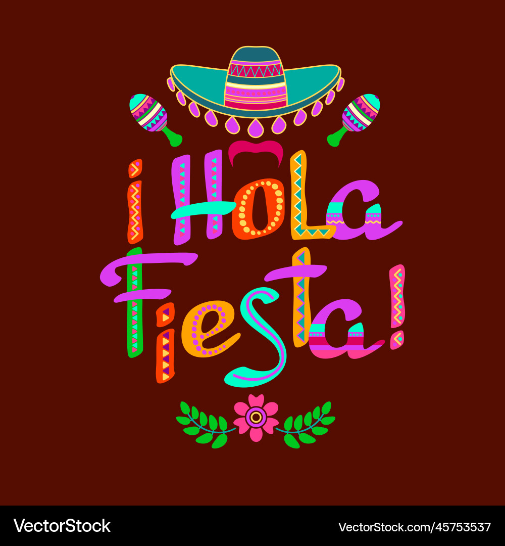 Hola fiesta decorated logo cartoon letters Hola fiesta decorated logo cartoon letters vector image